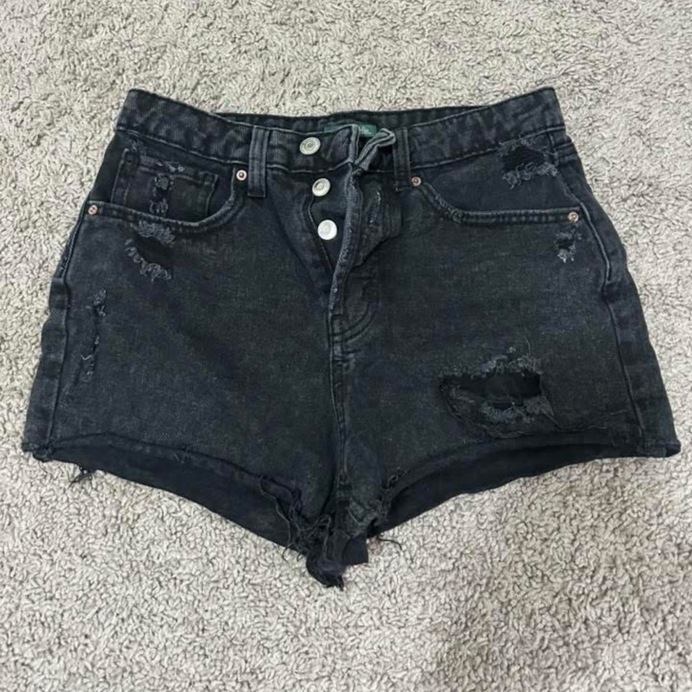 Distressed Black Denim Shorts